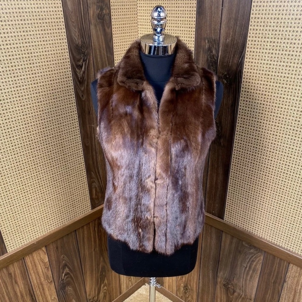 BEAUTIFUL REVERSIBLE BROWN RANCH MINK FUR VEST XS
